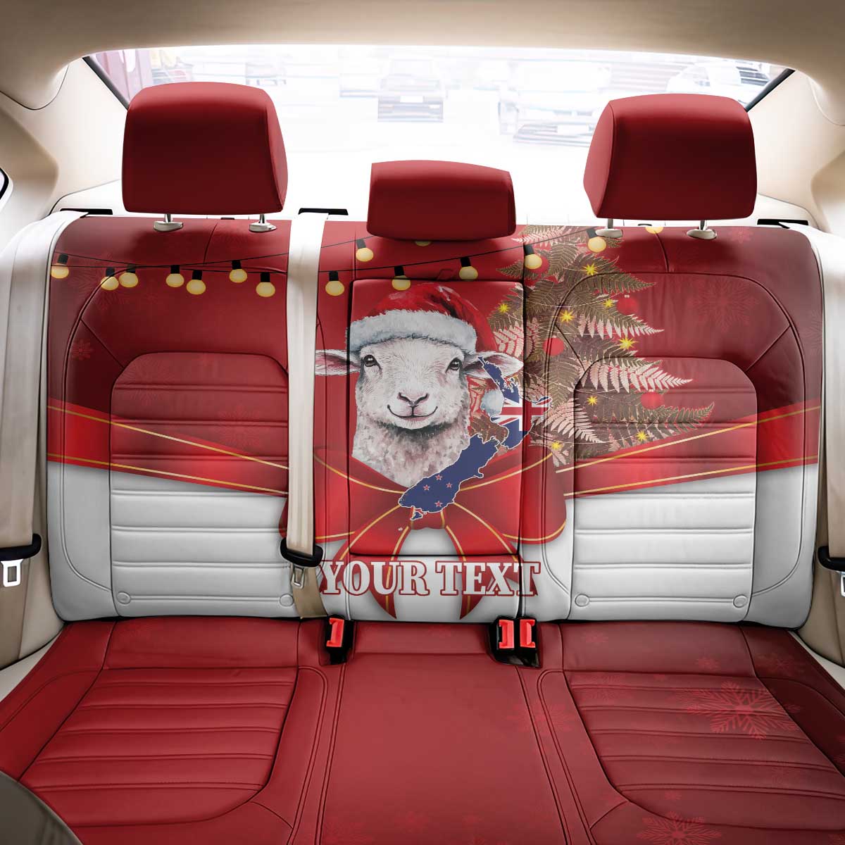 Personalized New Zealand Sheep Christmas Back Car Seat Cover Hipi Meri Kirihimete Silver Fern Xmas Tree LT14 - Polynesian Pride