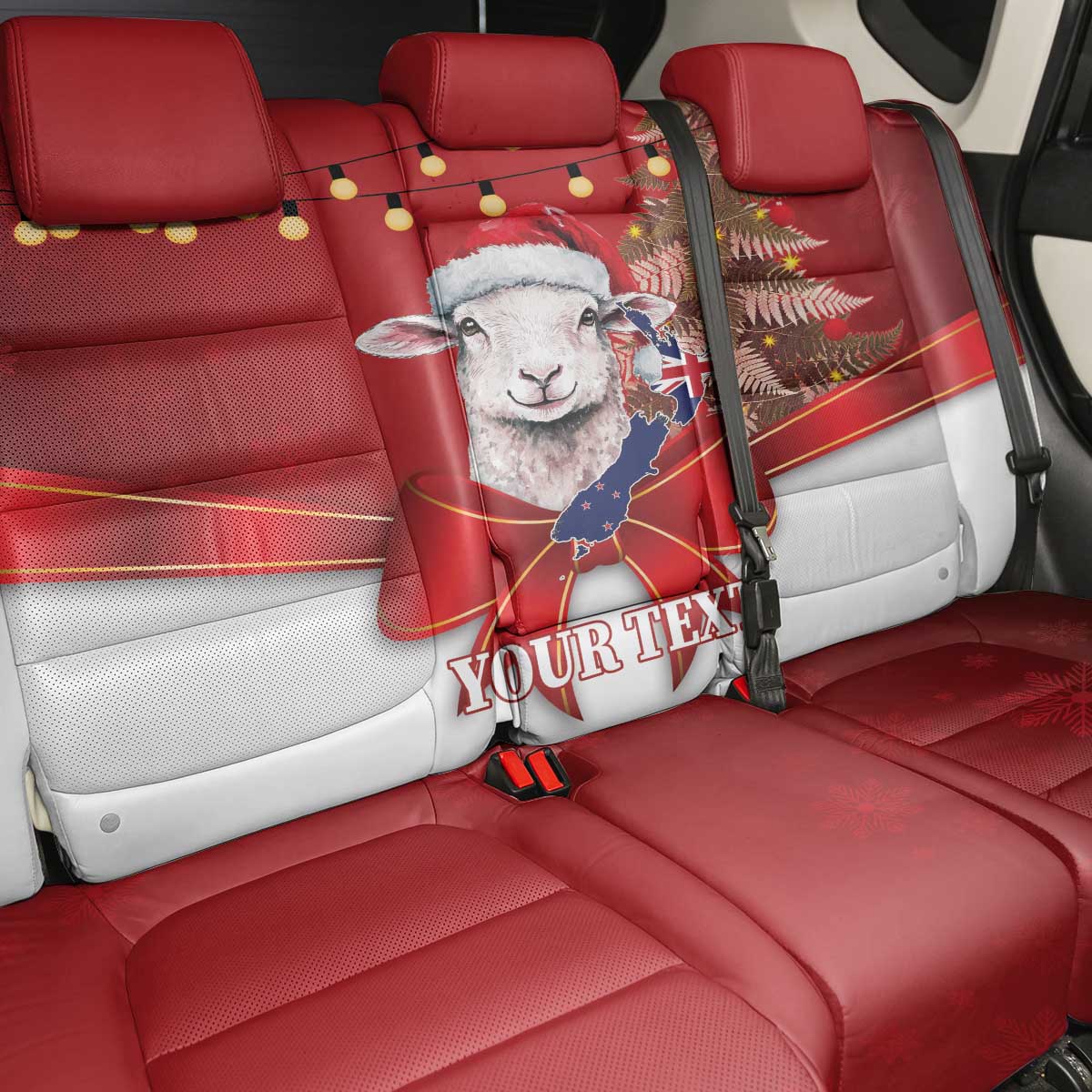 Personalized New Zealand Sheep Christmas Back Car Seat Cover Hipi Meri Kirihimete Silver Fern Xmas Tree LT14 - Polynesian Pride