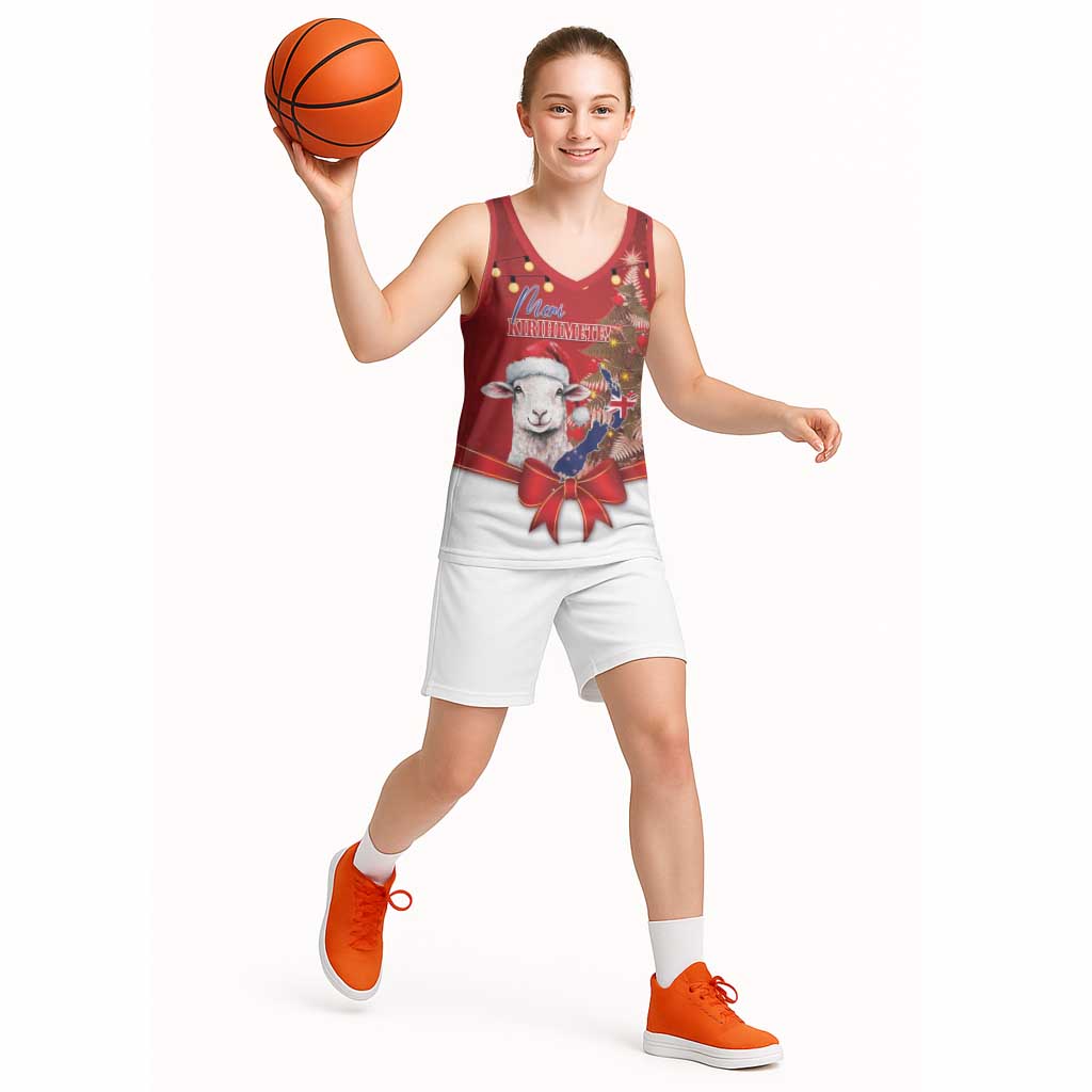 Personalized New Zealand Sheep Christmas Basketball Jersey Hipi Meri Kirihimete Silver Fern Xmas Tree LT14 - Polynesian Pride