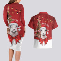 Personalized New Zealand Sheep Christmas Couples Matching Long Sleeve Bodycon Dress and Hawaiian Shirt Hipi Meri Kirihimete Silver Fern Xmas Tree LT14 - Polynesian Pride