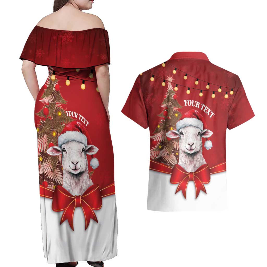 Personalized New Zealand Sheep Christmas Couples Matching Off Shoulder Maxi Dress and Hawaiian Shirt Hipi Meri Kirihimete Silver Fern Xmas Tree LT14 - Polynesian Pride