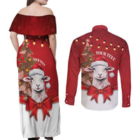 Personalized New Zealand Sheep Christmas Couples Matching Off Shoulder Maxi Dress and Long Sleeve Button Shirt Hipi Meri Kirihimete Silver Fern Xmas Tree LT14 - Polynesian Pride
