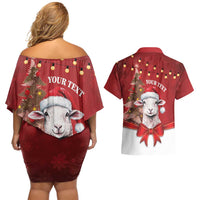 Personalized New Zealand Sheep Christmas Couples Matching Off Shoulder Short Dress and Hawaiian Shirt Hipi Meri Kirihimete Silver Fern Xmas Tree LT14 - Polynesian Pride