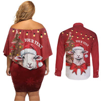 Personalized New Zealand Sheep Christmas Couples Matching Off Shoulder Short Dress and Long Sleeve Button Shirt Hipi Meri Kirihimete Silver Fern Xmas Tree LT14 - Polynesian Pride