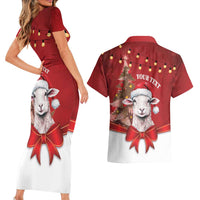 Personalized New Zealand Sheep Christmas Couples Matching Short Sleeve Bodycon Dress and Hawaiian Shirt Hipi Meri Kirihimete Silver Fern Xmas Tree LT14 - Polynesian Pride