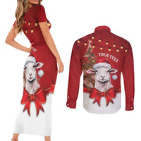 Personalized New Zealand Sheep Christmas Couples Matching Short Sleeve Bodycon Dress and Long Sleeve Button Shirt Hipi Meri Kirihimete Silver Fern Xmas Tree LT14 - Polynesian Pride
