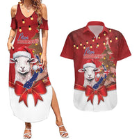 Personalized New Zealand Sheep Christmas Couples Matching Summer Maxi Dress and Hawaiian Shirt Hipi Meri Kirihimete Silver Fern Xmas Tree LT14 Red - Polynesian Pride