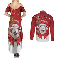 Personalized New Zealand Sheep Christmas Couples Matching Summer Maxi Dress and Long Sleeve Button Shirt Hipi Meri Kirihimete Silver Fern Xmas Tree LT14 - Polynesian Pride
