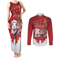 Personalized New Zealand Sheep Christmas Couples Matching Tank Maxi Dress and Long Sleeve Button Shirt Hipi Meri Kirihimete Silver Fern Xmas Tree LT14 Red - Polynesian Pride