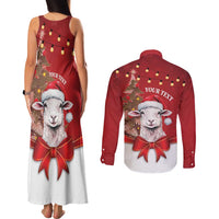 Personalized New Zealand Sheep Christmas Couples Matching Tank Maxi Dress and Long Sleeve Button Shirt Hipi Meri Kirihimete Silver Fern Xmas Tree LT14 - Polynesian Pride