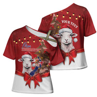 Personalized New Zealand Sheep Christmas Cross Shoulder Shirt Hipi Meri Kirihimete Silver Fern Xmas Tree LT14 - Polynesian Pride
