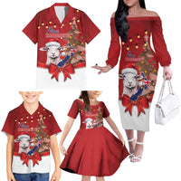 Personalized New Zealand Sheep Christmas Family Matching Off The Shoulder Long Sleeve Dress and Hawaiian Shirt Hipi Meri Kirihimete Silver Fern Xmas Tree LT14 - Polynesian Pride