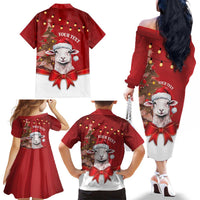 Personalized New Zealand Sheep Christmas Family Matching Off The Shoulder Long Sleeve Dress and Hawaiian Shirt Hipi Meri Kirihimete Silver Fern Xmas Tree LT14 - Polynesian Pride