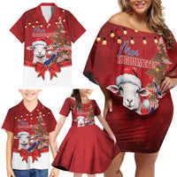 Personalized New Zealand Sheep Christmas Family Matching Off Shoulder Short Dress and Hawaiian Shirt Hipi Meri Kirihimete Silver Fern Xmas Tree LT14 - Polynesian Pride