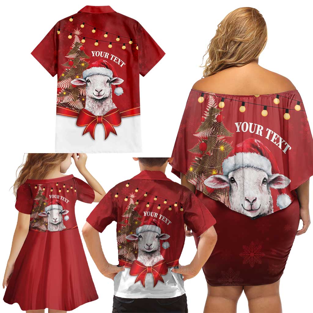 Personalized New Zealand Sheep Christmas Family Matching Off Shoulder Short Dress and Hawaiian Shirt Hipi Meri Kirihimete Silver Fern Xmas Tree LT14 - Polynesian Pride