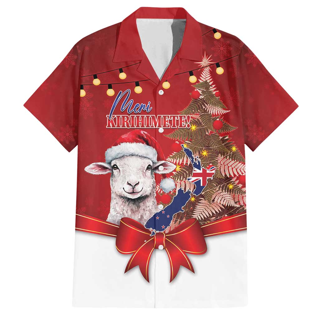 Personalized New Zealand Sheep Christmas Family Matching Puletasi and Hawaiian Shirt Hipi Meri Kirihimete Silver Fern Xmas Tree LT14 Dad's Shirt - Short Sleeve Red - Polynesian Pride