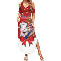 Personalized New Zealand Sheep Christmas Family Matching Summer Maxi Dress and Hawaiian Shirt Hipi Meri Kirihimete Silver Fern Xmas Tree LT14 Mom's Dress Red - Polynesian Pride
