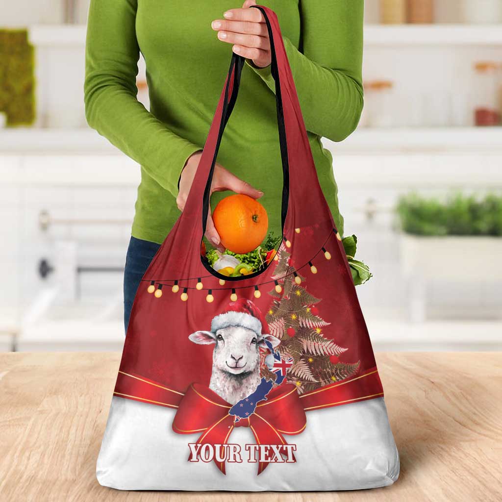 Personalized New Zealand Sheep Christmas Grocery Bag Hipi Meri Kirihimete Silver Fern Xmas Tree LT14 - Polynesian Pride