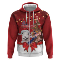 Personalized New Zealand Sheep Christmas Hoodie Hipi Meri Kirihimete Silver Fern Xmas Tree LT14 Zip Hoodie Red - Polynesian Pride