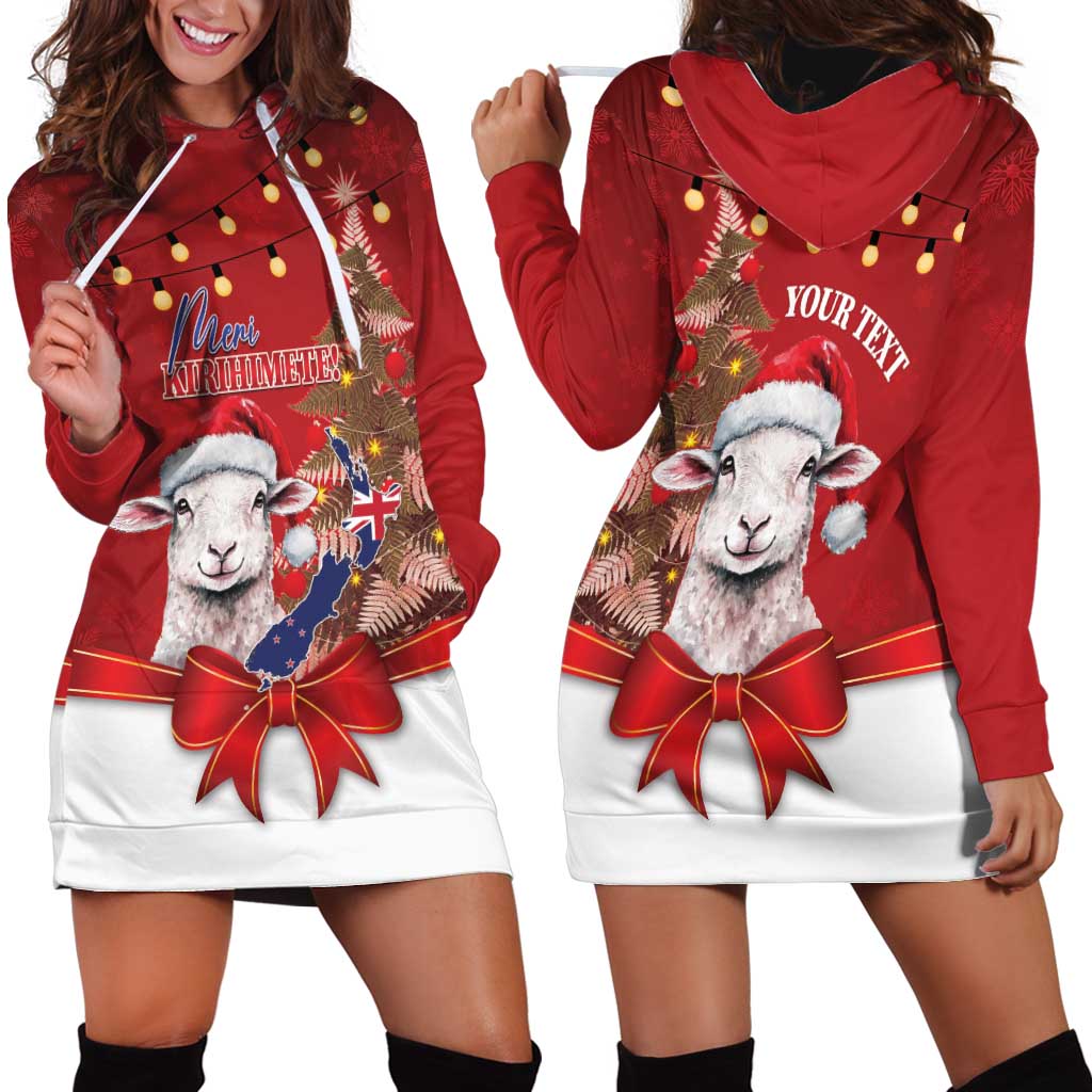 Personalized New Zealand Sheep Christmas Hoodie Dress Hipi Meri Kirihimete Silver Fern Xmas Tree LT14 - Polynesian Pride