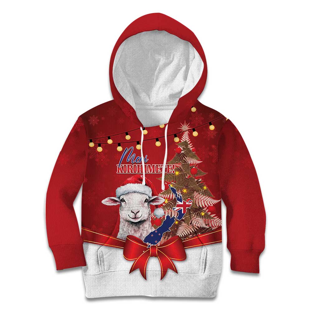 Personalized New Zealand Sheep Christmas Kid Hoodie Hipi Meri Kirihimete Silver Fern Xmas Tree LT14 Hoodie Red - Polynesian Pride