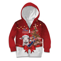 Personalized New Zealand Sheep Christmas Kid Hoodie Hipi Meri Kirihimete Silver Fern Xmas Tree LT14 Zip Hoodie Red - Polynesian Pride