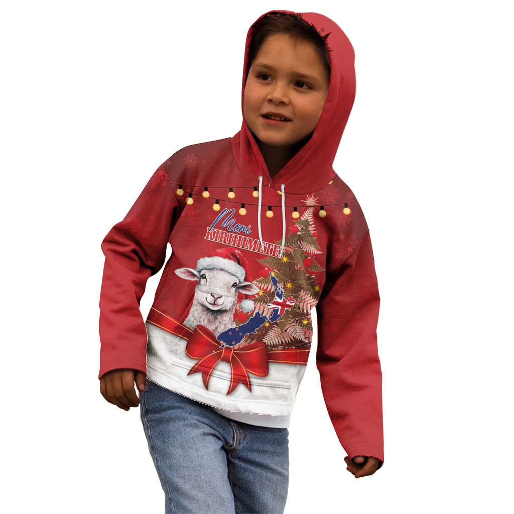 Personalized New Zealand Sheep Christmas Kid Hoodie Hipi Meri Kirihimete Silver Fern Xmas Tree LT14 - Polynesian Pride