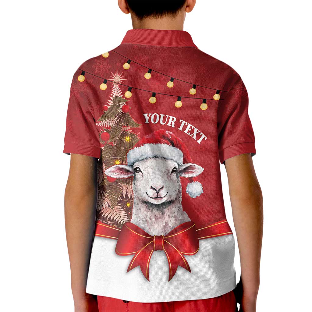 Personalized New Zealand Sheep Christmas Kid Polo Shirt Hipi Meri Kirihimete Silver Fern Xmas Tree LT14 - Polynesian Pride