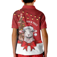 Personalized New Zealand Sheep Christmas Kid Polo Shirt Hipi Meri Kirihimete Silver Fern Xmas Tree LT14 - Polynesian Pride