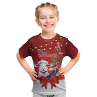 Personalized New Zealand Sheep Christmas Kid T Shirt Hipi Meri Kirihimete Silver Fern Xmas Tree LT14 Red - Polynesian Pride