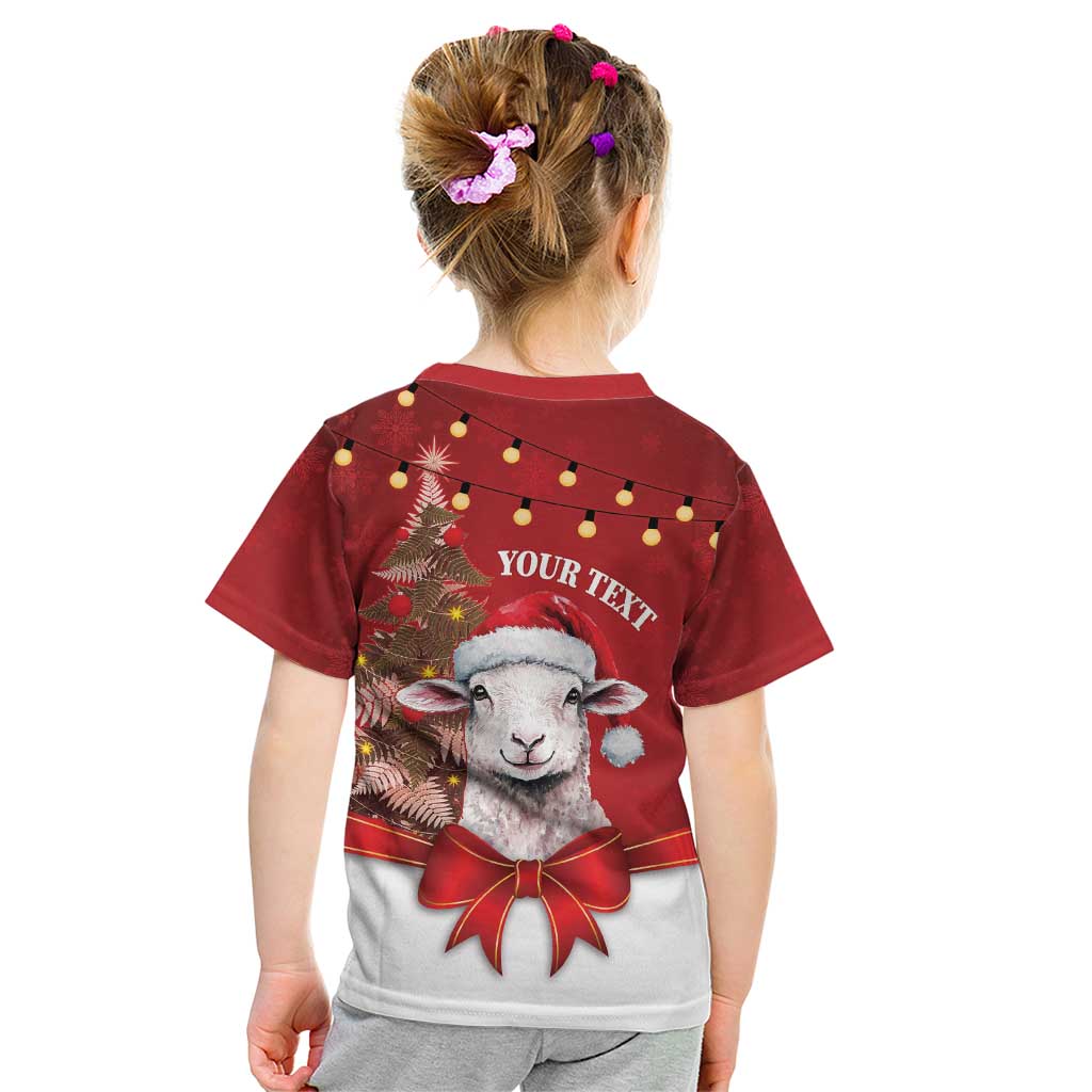 Personalized New Zealand Sheep Christmas Kid T Shirt Hipi Meri Kirihimete Silver Fern Xmas Tree LT14 - Polynesian Pride
