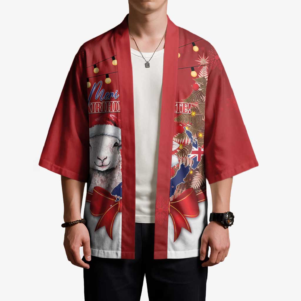 Personalized New Zealand Sheep Christmas Kimono Hipi Meri Kirihimete Silver Fern Xmas Tree LT14 - Polynesian Pride