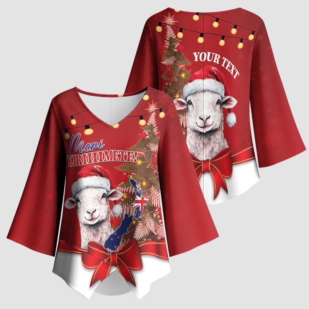 Personalized New Zealand Sheep Christmas Kimono Sleeve Blouse Hipi Meri Kirihimete Silver Fern Xmas Tree LT14 - Polynesian Pride