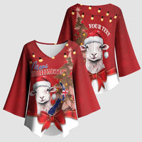 Personalized New Zealand Sheep Christmas Kimono Sleeve Blouse Hipi Meri Kirihimete Silver Fern Xmas Tree LT14 - Polynesian Pride