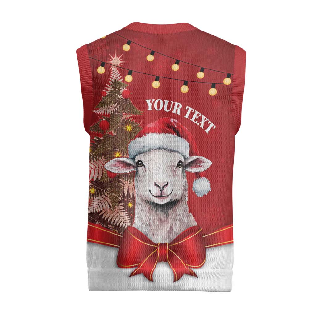Personalized New Zealand Sheep Christmas Knitted V-Neck Vest Hipi Meri Kirihimete Silver Fern Xmas Tree LT14 - Polynesian Pride