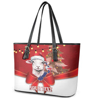 Personalized New Zealand Sheep Christmas Leather Tote Bag Hipi Meri Kirihimete Silver Fern Xmas Tree LT14 - Polynesian Pride