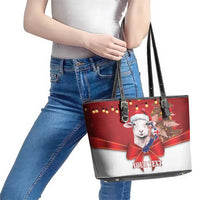 Personalized New Zealand Sheep Christmas Leather Tote Bag Hipi Meri Kirihimete Silver Fern Xmas Tree LT14 - Polynesian Pride