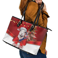 Personalized New Zealand Sheep Christmas Leather Tote Bag Hipi Meri Kirihimete Silver Fern Xmas Tree LT14 - Polynesian Pride