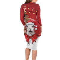 Personalized New Zealand Sheep Christmas Long Sleeve Bodycon Dress Hipi Meri Kirihimete Silver Fern Xmas Tree LT14 - Polynesian Pride