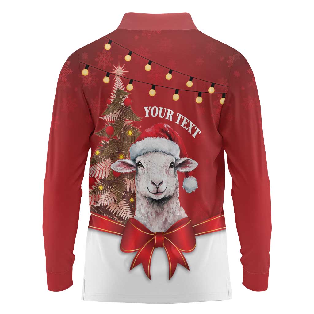 Personalized New Zealand Sheep Christmas Long Sleeve Polo Shirt Hipi Meri Kirihimete Silver Fern Xmas Tree LT14 - Polynesian Pride