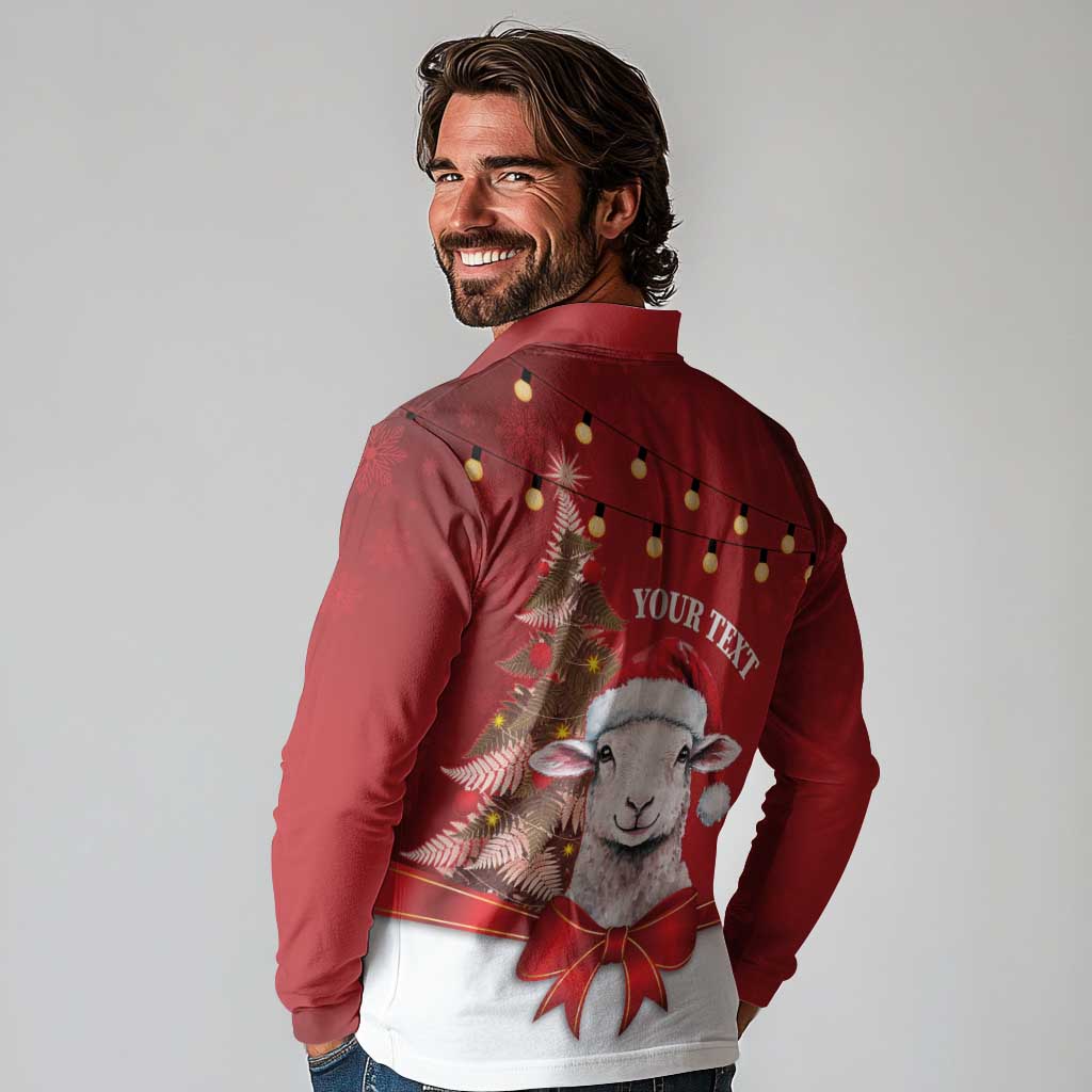 Personalized New Zealand Sheep Christmas Long Sleeve Polo Shirt Hipi Meri Kirihimete Silver Fern Xmas Tree LT14 - Polynesian Pride