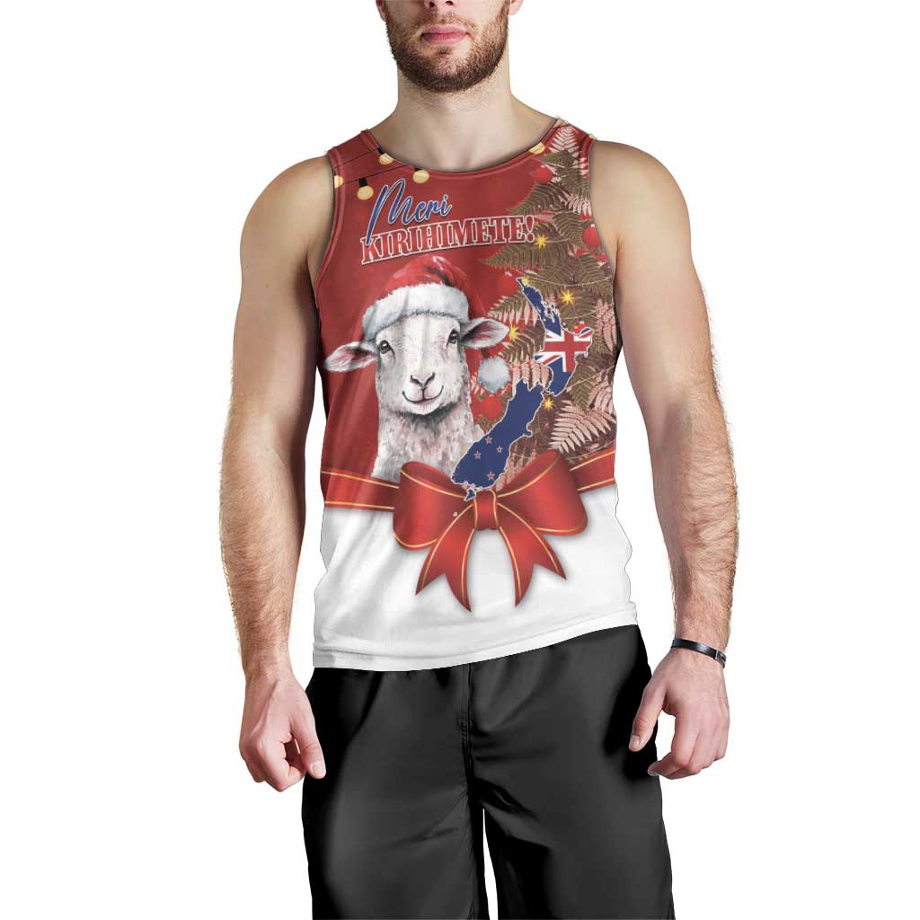 Personalized New Zealand Sheep Christmas Men Tank Top Hipi Meri Kirihimete Silver Fern Xmas Tree LT14 - Polynesian Pride