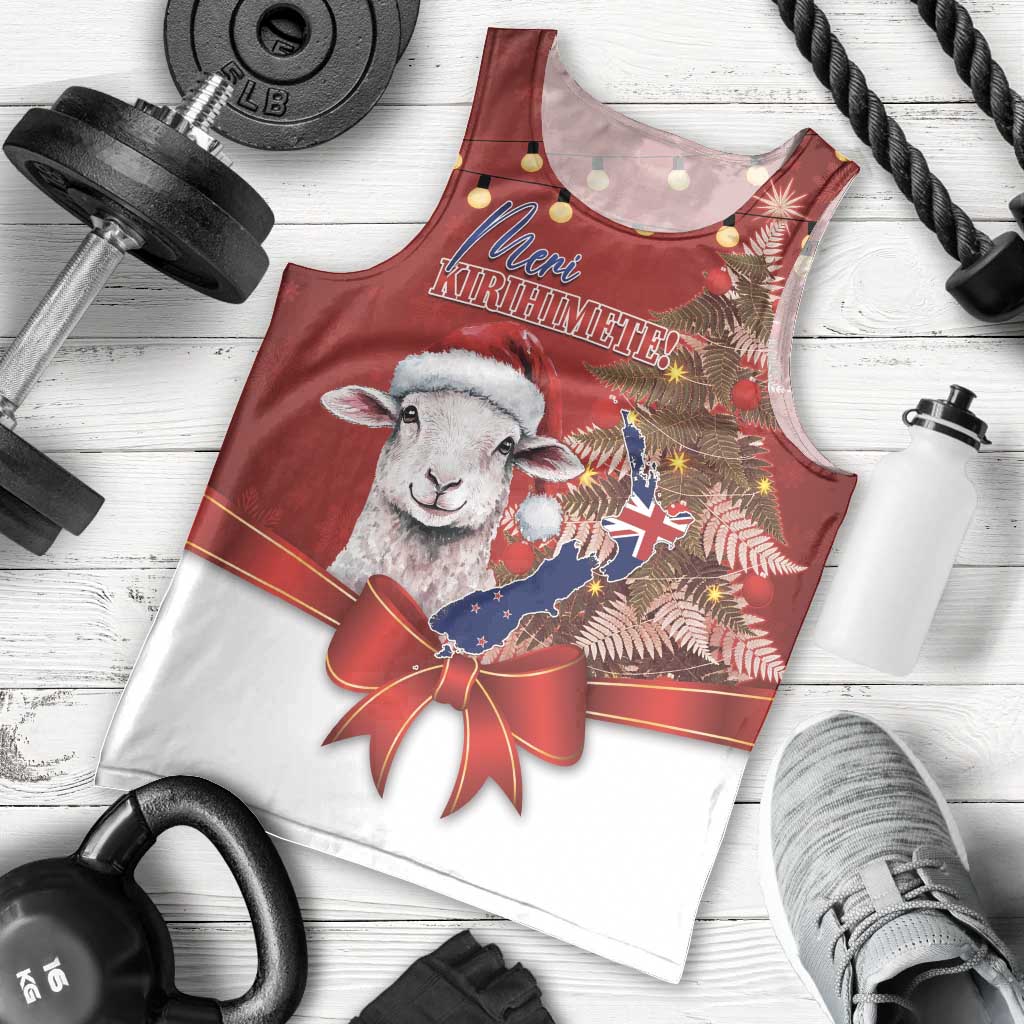 Personalized New Zealand Sheep Christmas Men Tank Top Hipi Meri Kirihimete Silver Fern Xmas Tree LT14 - Polynesian Pride