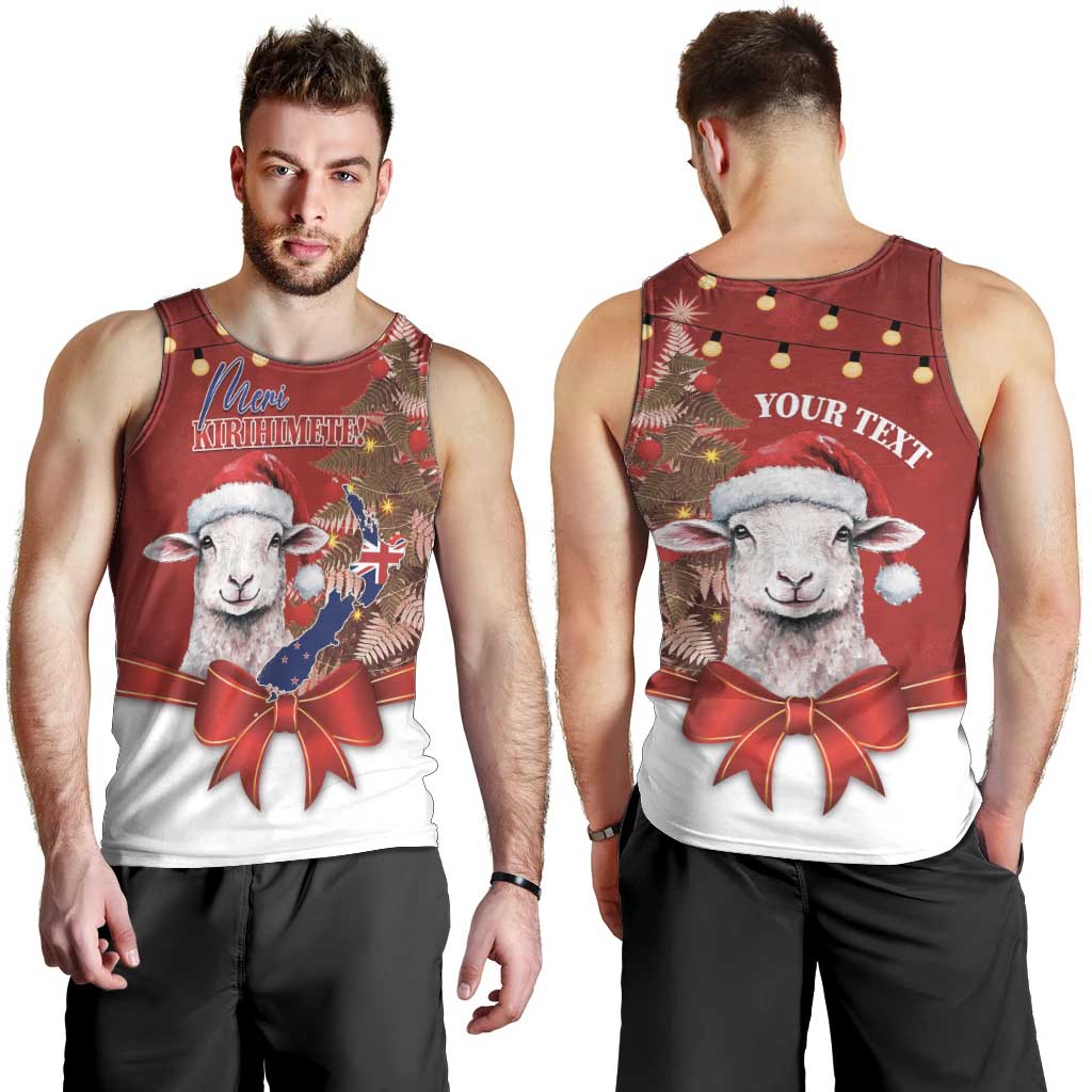Personalized New Zealand Sheep Christmas Men Tank Top Hipi Meri Kirihimete Silver Fern Xmas Tree LT14 - Polynesian Pride