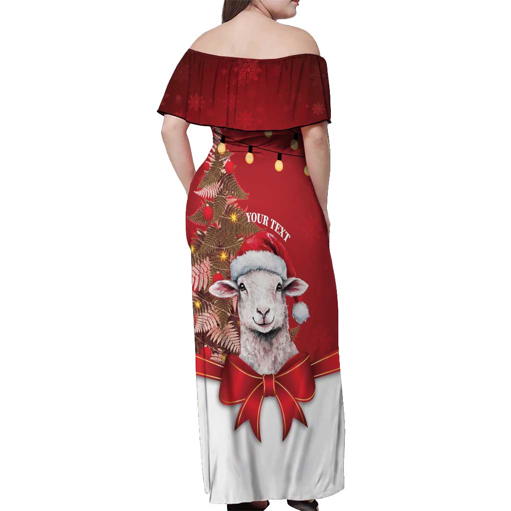 Personalized New Zealand Sheep Christmas Off Shoulder Maxi Dress Hipi Meri Kirihimete Silver Fern Xmas Tree LT14 - Polynesian Pride