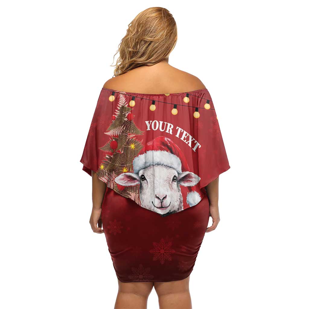 Personalized New Zealand Sheep Christmas Off Shoulder Short Dress Hipi Meri Kirihimete Silver Fern Xmas Tree LT14 - Polynesian Pride