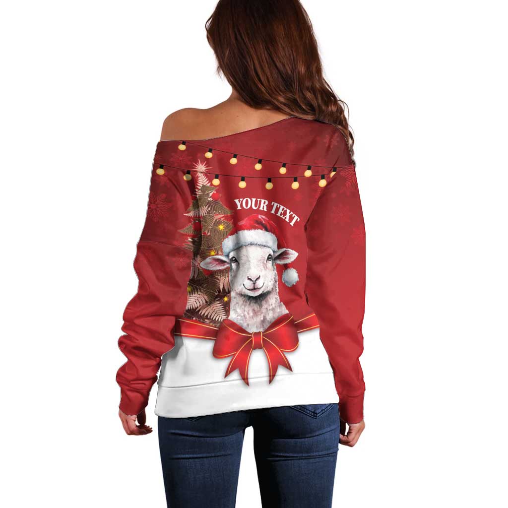 Personalized New Zealand Sheep Christmas Off Shoulder Sweater Hipi Meri Kirihimete Silver Fern Xmas Tree LT14 - Polynesian Pride