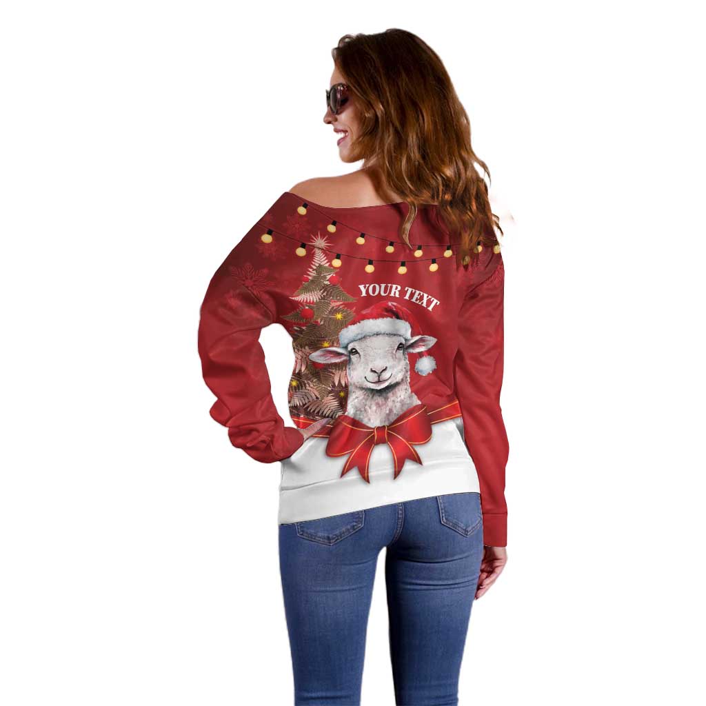 Personalized New Zealand Sheep Christmas Off Shoulder Sweater Hipi Meri Kirihimete Silver Fern Xmas Tree LT14 - Polynesian Pride
