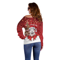 Personalized New Zealand Sheep Christmas Off Shoulder Sweater Hipi Meri Kirihimete Silver Fern Xmas Tree LT14 - Polynesian Pride