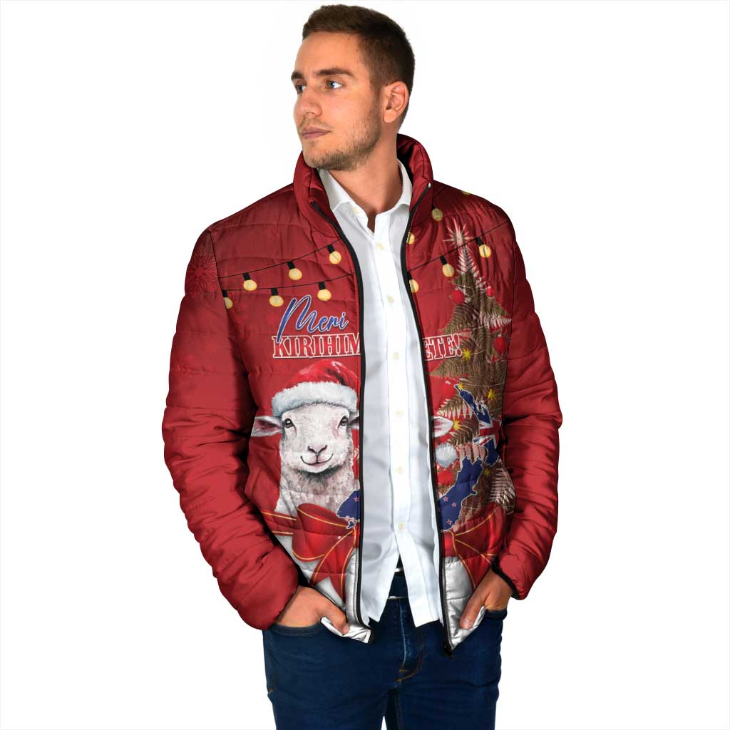 Personalized New Zealand Sheep Christmas Padded Jacket Hipi Meri Kirihimete Silver Fern Xmas Tree - Polynesian Pride